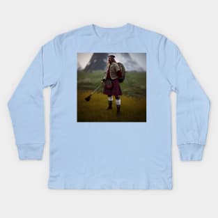 Scottish Highlander in Clan Tartan Kids Long Sleeve T-Shirt